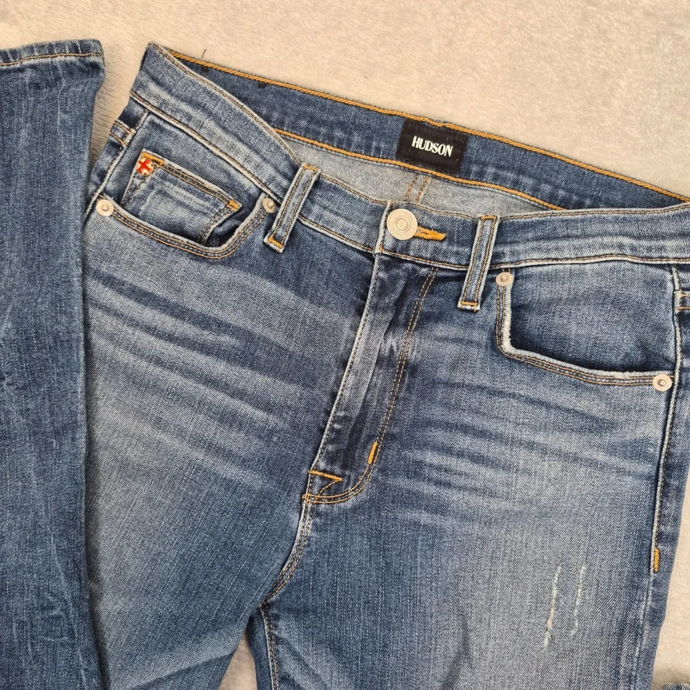 Hudson 28 Harper High Rise Crop Bootcut Jeans Medium Wash Distressed Denim